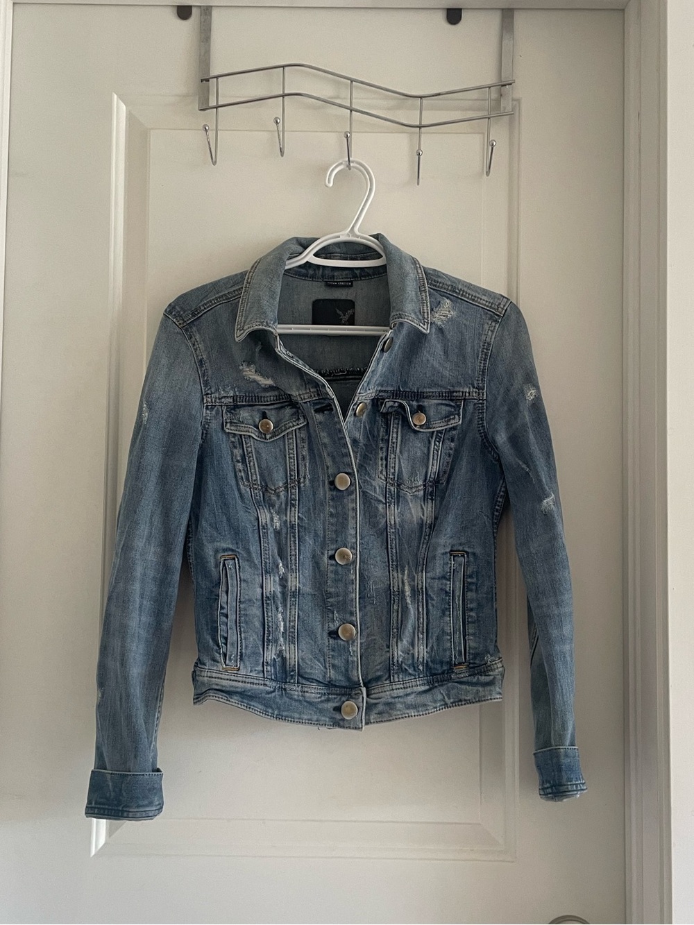 American Eagle Outfitters Light Blue Distressed Denim Jacket